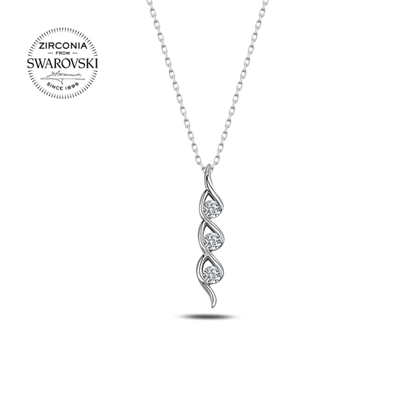 Resim Rodyum Kaplama Swarovski Zirkon Taşlı Gümüş Bayan Kolye