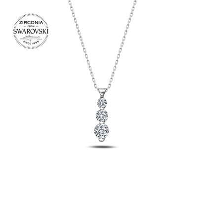 Resim Rodyum Kaplama Swarovski Zirkon Taşlı Gümüş Bayan Kolye