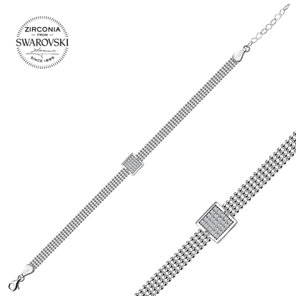 Resim Rodyum Kaplama Swarovski Zirkon Taşlı Kare Gümüş Bayan Bileklik