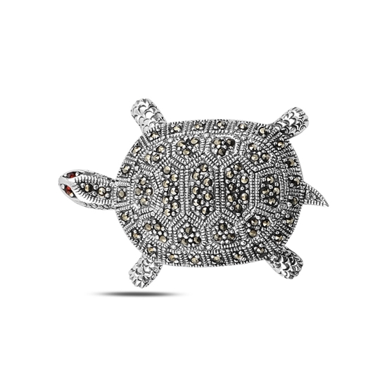 Ürün resmi: Kaplumbağa Markazit Taşlı Gümüş Broş & Gümüş Bayan Kolye Ucu