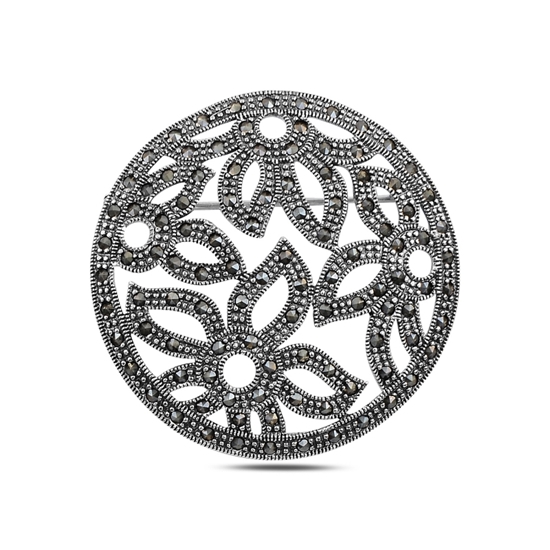 Ürün resmi: Çiçek Desenli Markazit Taşlı Gümüş Broş