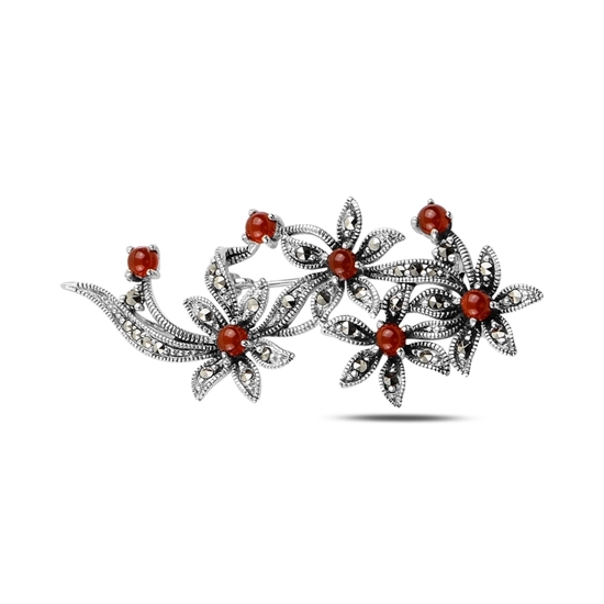 Ürün resmi: Kırmızı Akik Doğal Taş & Markazit Taşlı Gümüş Broş & Gümüş Bayan Kolye Ucu
