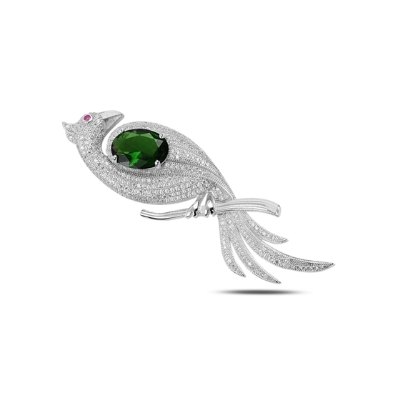 Ürün resmi: Rodyum Kaplama Zümrüt Zirkon (Yeşil) Kuş Zirkon Taşlı Gümüş Broş & Gümüş Bayan Kolye Ucu
