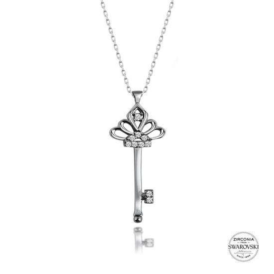 Ürün resmi: Rodyum Kaplama Swarovski Zirkon Taşlı Anahtar Gümüş Bayan Kolye