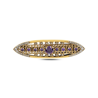 Resim Safir Zirkon (Lacivert) Zirkon Taşlı Otantik Gümüş Broş