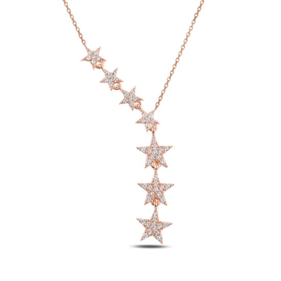 Ürün resmi: Rose Kaplama Kayan Yıldızlar Zirkon Taşlı Sallantılı Gümüş Bayan Kolye