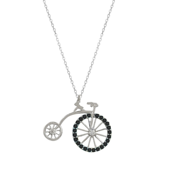 Ürün resmi: Rodyum Kaplama Zirkon Taşlı Nostaljik Bisiklet Gümüş Bayan Kolye