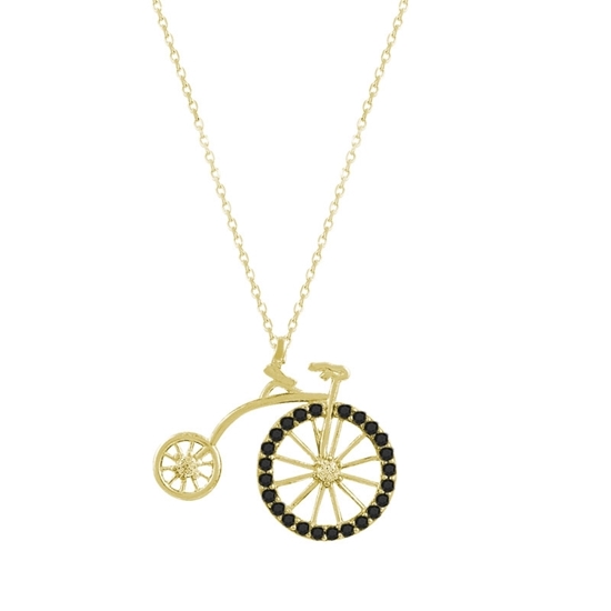 Ürün resmi: Altın Kaplama Zirkon Taşlı Nostaljik Bisiklet Gümüş Bayan Kolye