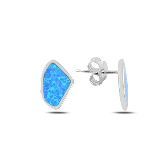 Ürün resmi: Rodyum Kaplama Asimetrik Opal Taşlı Gümüş Küpe