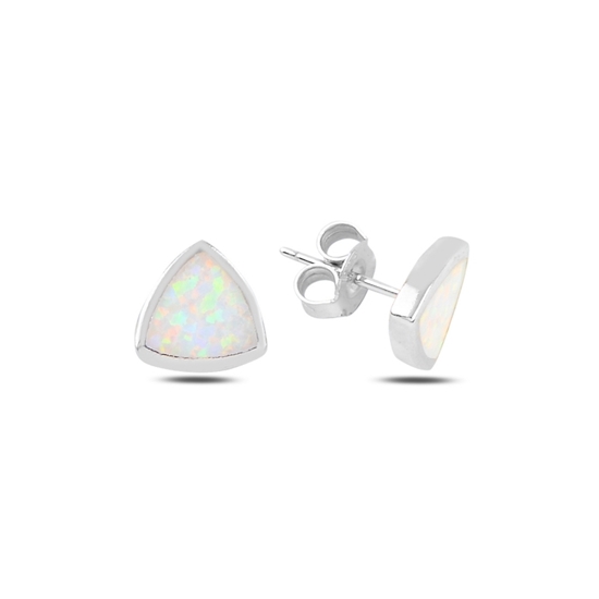 Ürün resmi: Rodyum Kaplama Reuleaux Üçgeni Opal Taşlı Gümüş Küpe