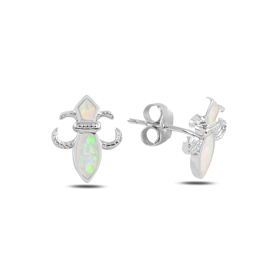 Ürün resmi: Rodyum Kaplama Zambak Çiçeği Opal Taşlı Gümüş Küpe
