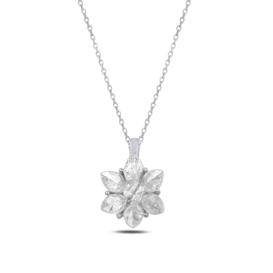 Ürün resmi: Rodyum Kaplama Zirkon Taşlı Lotus Çiçeği Gümüş Bayan Kolye