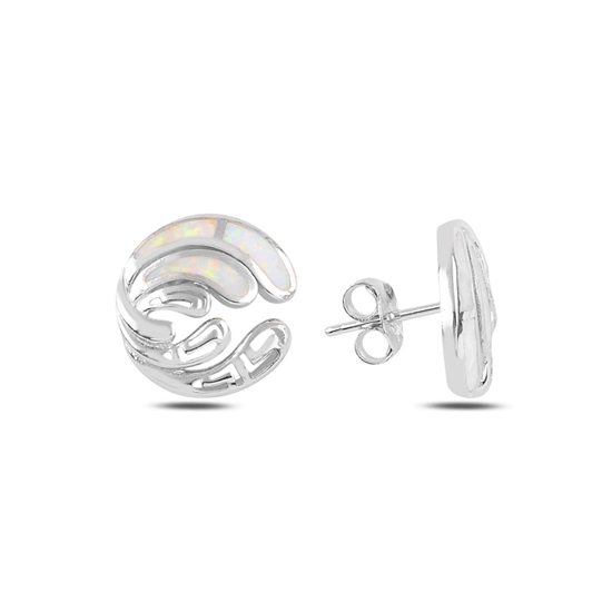 Ürün resmi: Rodyum Kaplama Beyaz Opal Taşlı Sallantılı Çivili Gümüş Küpe