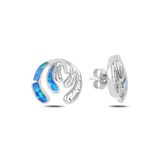 Ürün resmi: Rodyum Kaplama Opal Taşlı Sallantılı Çivili Gümüş Küpe