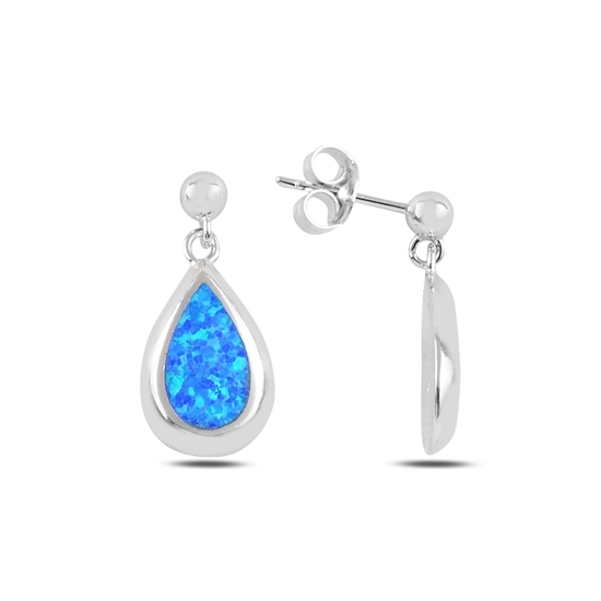 Ürün resmi: Rodyum Kaplama Damla Opal Taşlı Sallantılı Çivili Gümüş Küpe