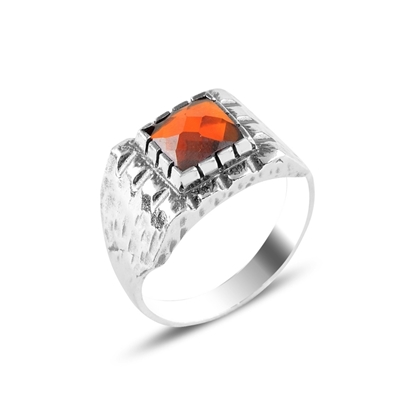 Resim Garnet Zirkon Taşlı Gümüş Erkek Yüzük