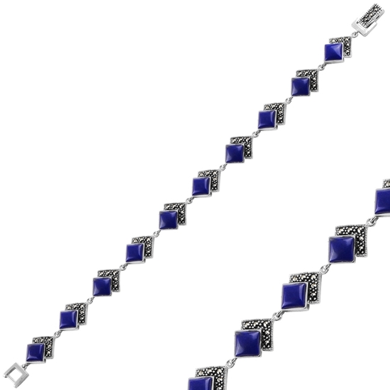 Ürün resmi: Lapis Lazuli Markazit & Doğal Taşlı Gümüş Bayan Bileklik