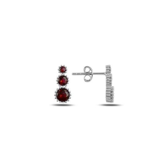 Ürün resmi: Rodyum Kaplama Garnet Zirkon (Koyu Kırmızı) Süzme Renkli Zirkon Taşlı Gümüş Küpe