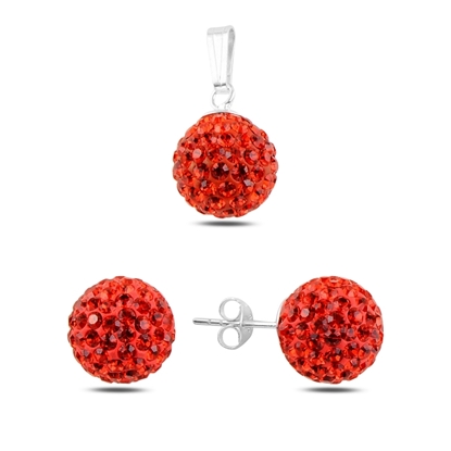 Resim Top Kristal Taşlı Gümüş Bayan Set