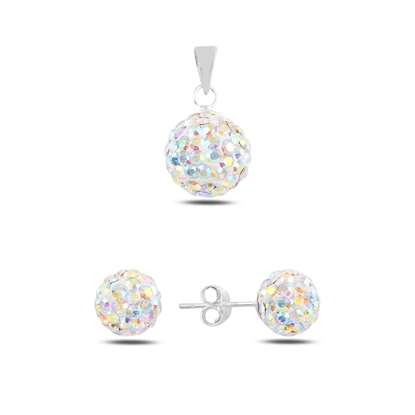 Resim Top Kristal Taşlı Gümüş Bayan Set