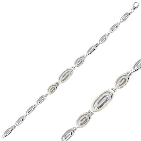 Ürün resmi: Rodyum Kaplama Opal Taşlı Gümüş Bayan Bileklik