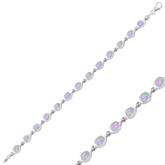 Ürün resmi: Rodyum Kaplama Opal Taşlı Gümüş Bayan Bileklik