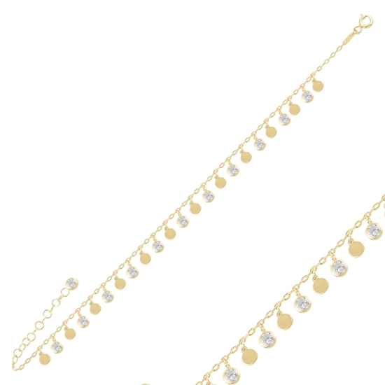 Ürün resmi: Altın Kaplama Sallantılı Pul & Zirkon Taşlı Gümüş Bayan Bileklik