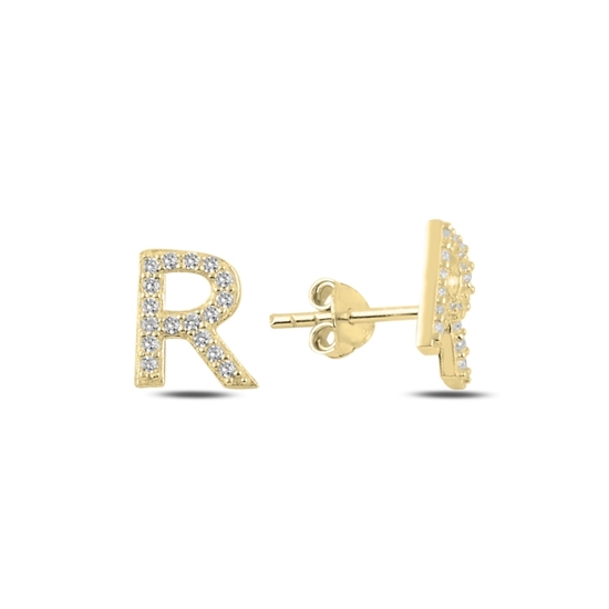 Ürün resmi: Altın Kaplama -R- Harfi Gümüş Küpe