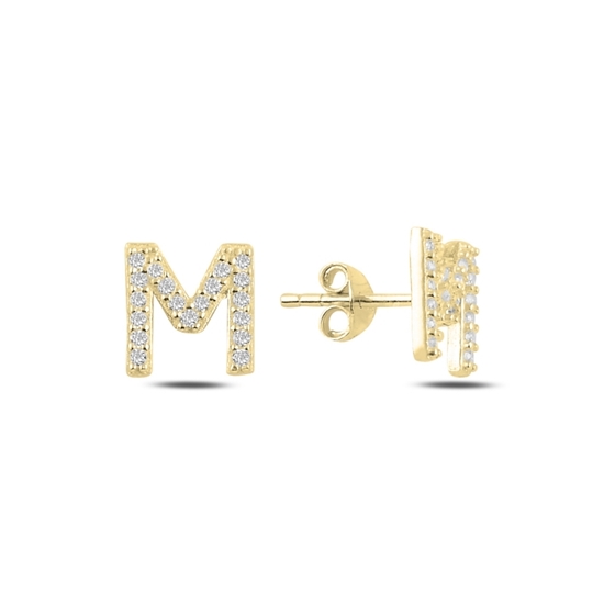 Ürün resmi: Altın Kaplama -M- Harfi Gümüş Küpe