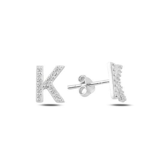 Ürün resmi: Rodyum Kaplama -K- Harfi Gümüş Küpe