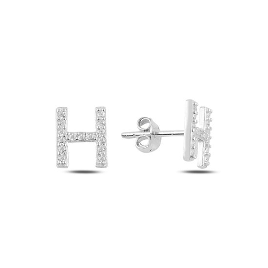 Ürün resmi: Rodyum Kaplama -H- Harfi Gümüş Küpe