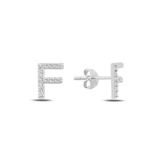 Ürün resmi: Rodyum Kaplama -F- Harfi Gümüş Küpe