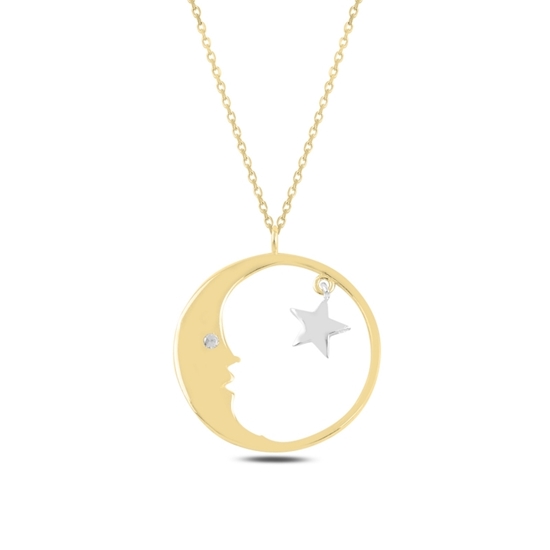 Ürün resmi: Altın Kaplama Ay & Yıldız Zirkon Taşlı Gümüş Bayan Kolye