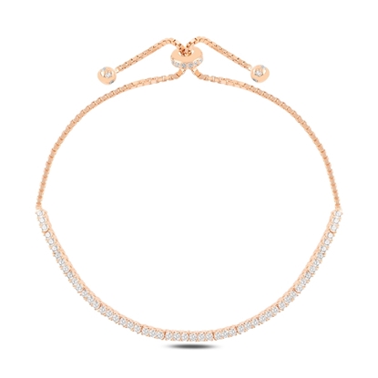 Resim Rose Kaplama Suyolu 2mm Zirkon Taşlı Gümüş Bayan Asansörlü Bileklik