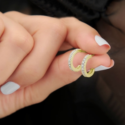 Resim Altın Kaplama 12mm Tek Sıra Zirkon Taşlı Tamtur Gümüş Küpe