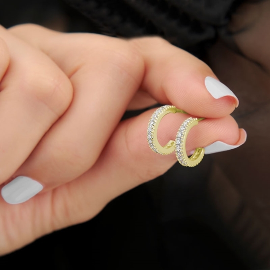 Ürün resmi: Altın Kaplama 12mm Tek Sıra Zirkon Taşlı Tamtur Gümüş Küpe