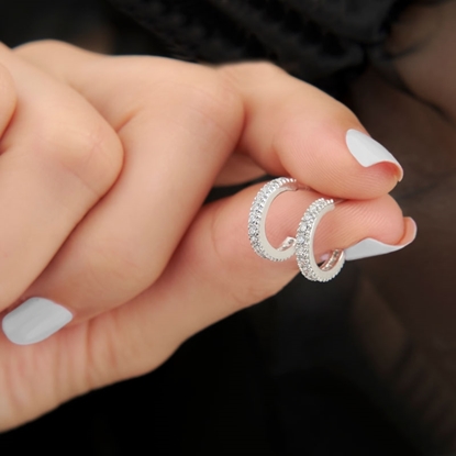 Resim Rodyum Kaplama 12mm Tek Sıra Zirkon Taşlı Tamtur Gümüş Küpe