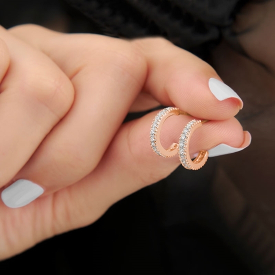 Ürün resmi: Rose Kaplama 12mm Tek Sıra Zirkon Taşlı Tamtur Gümüş Küpe