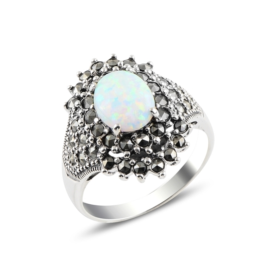 Ürün resmi: Opal & Markazit Taşlı Gümüş Bayan Yüzük