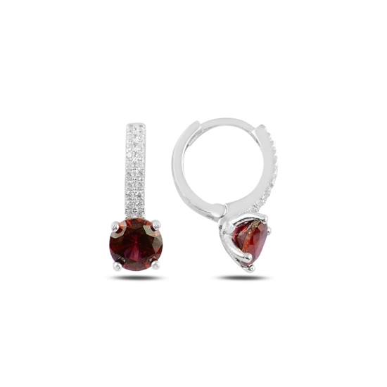 Ürün resmi: Rodyum Kaplama Garnet Zirkon (Koyu Kırmızı) Zirkon Taşlı Gümüş Küpe