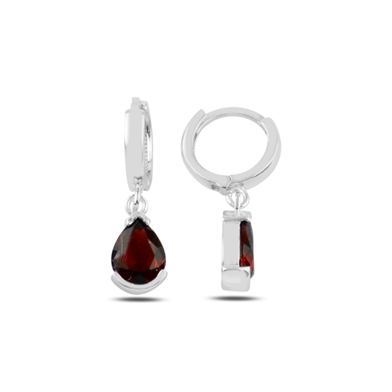 Ürün resmi: Garnet Zirkon (Koyu Kırmızı) Damla Zirkon Taşlı Gümüş Küpe