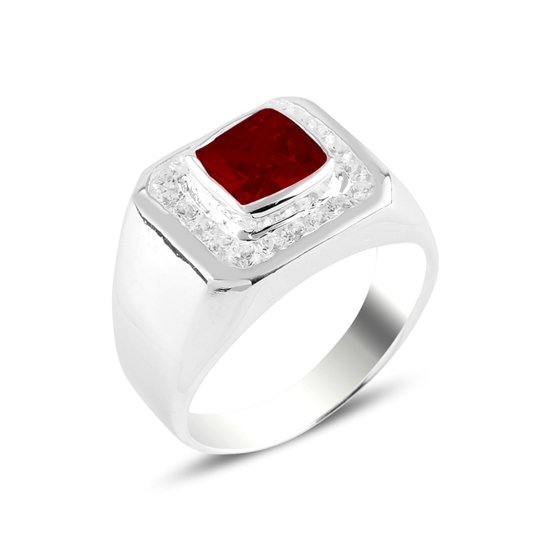 Ürün resmi: Garnet Zirkon Taşlı Gümüş Erkek Yüzük