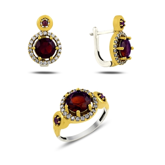 Ürün resmi: Oval Garnet Zirkon Taşlı Otantik Gümüş Bayan Set