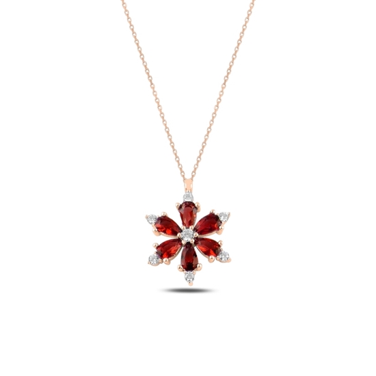 Ürün resmi: Rose Kaplama Lotus Çiçeği Garnet Zirkon Taşlı Gümüş Bayan Kolye