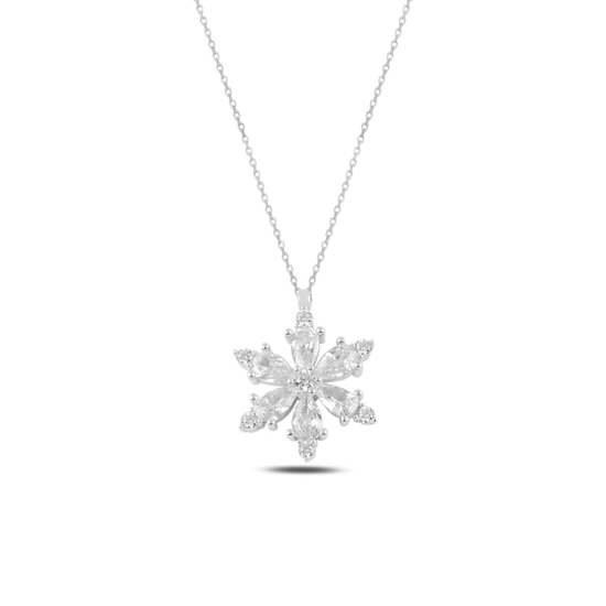 Ürün resmi: Rodyum Kaplama Lotus Çiçeği Beyaz Zirkon Taşlı Gümüş Bayan Kolye