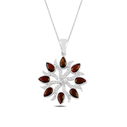 Resim Rodyum Kaplama Garnet Zirkon (Koyu Kırmızı) Zirkon Taşlı Gümüş Bayan Kolye