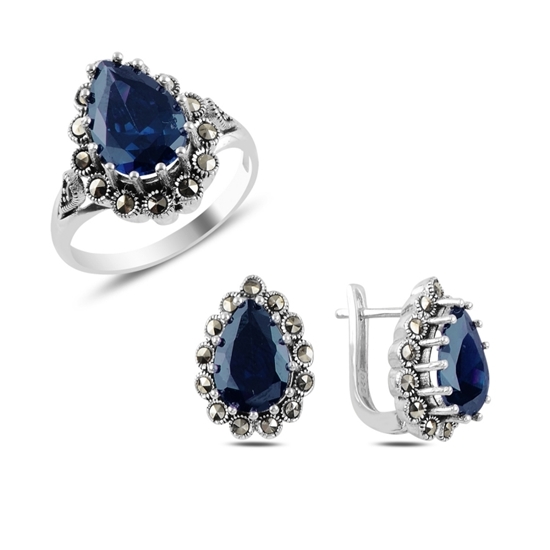 Ürün resmi: Safir Zirkon & Markazit Taşlı Gümüş Bayan Set