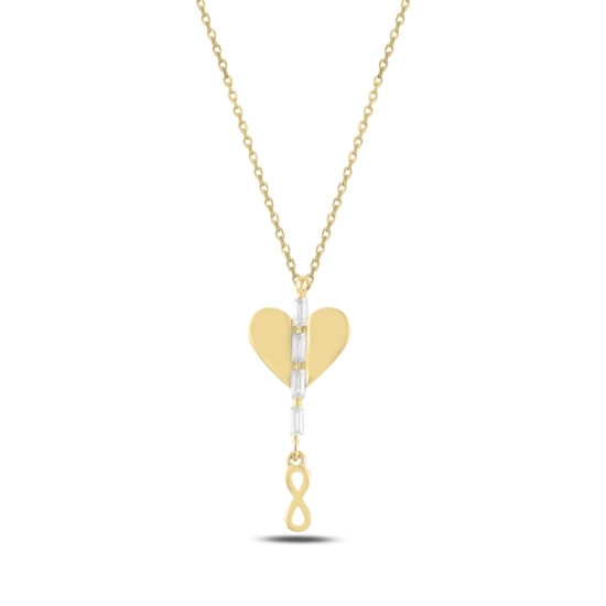 Ürün resmi: Altın Kaplama Kalp & Sallantılı Sonsuzluk Baget Zirkon Taşlı Gümüş Bayan Kolye