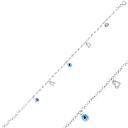 Resim Rodyum Kaplama Sallantılı Göz & Kalp Gümüş Bayan Bileklik