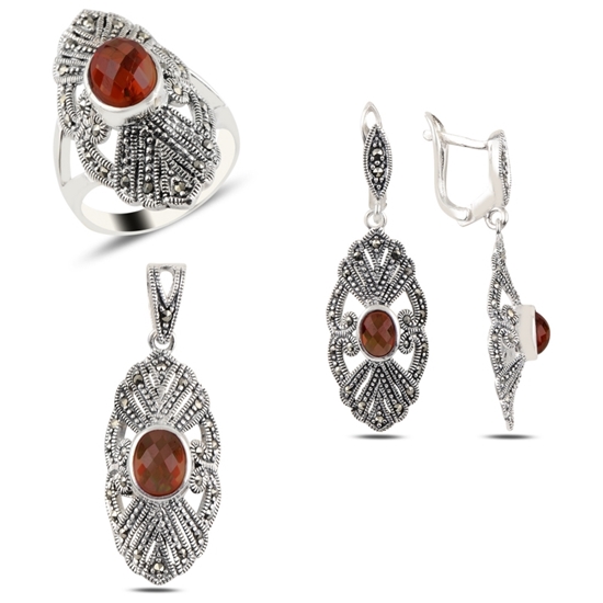 Ürün resmi: Markazit & Zirkon Taşlı Gümüş Bayan Set